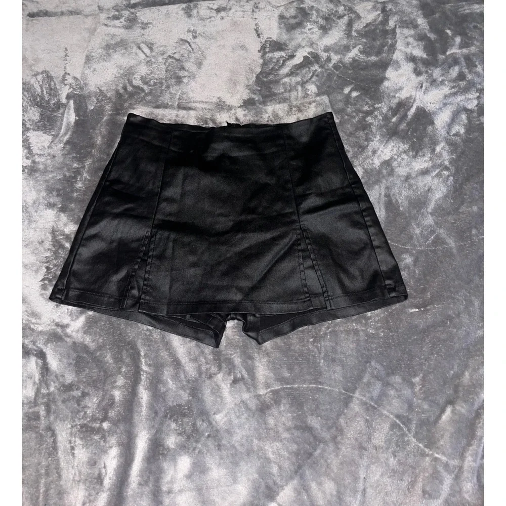 Black Faux Leather Skort High Waisted Mini Skirt Shorts XL
